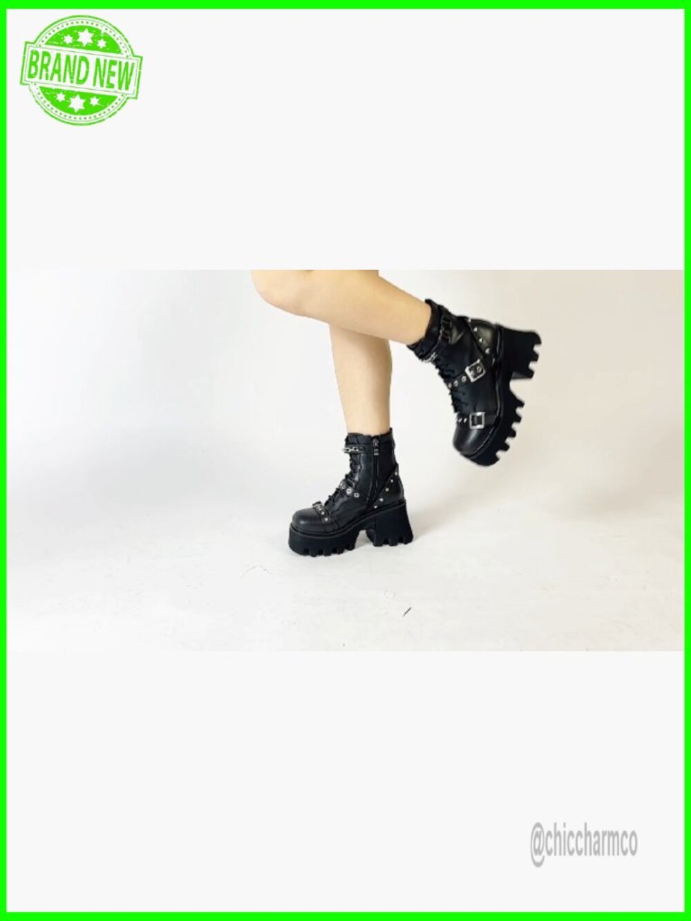 Chunky Platform Combat Boots Lace Up Zipper Block Heel Punk Gothic Booties - Picture 7 of 7